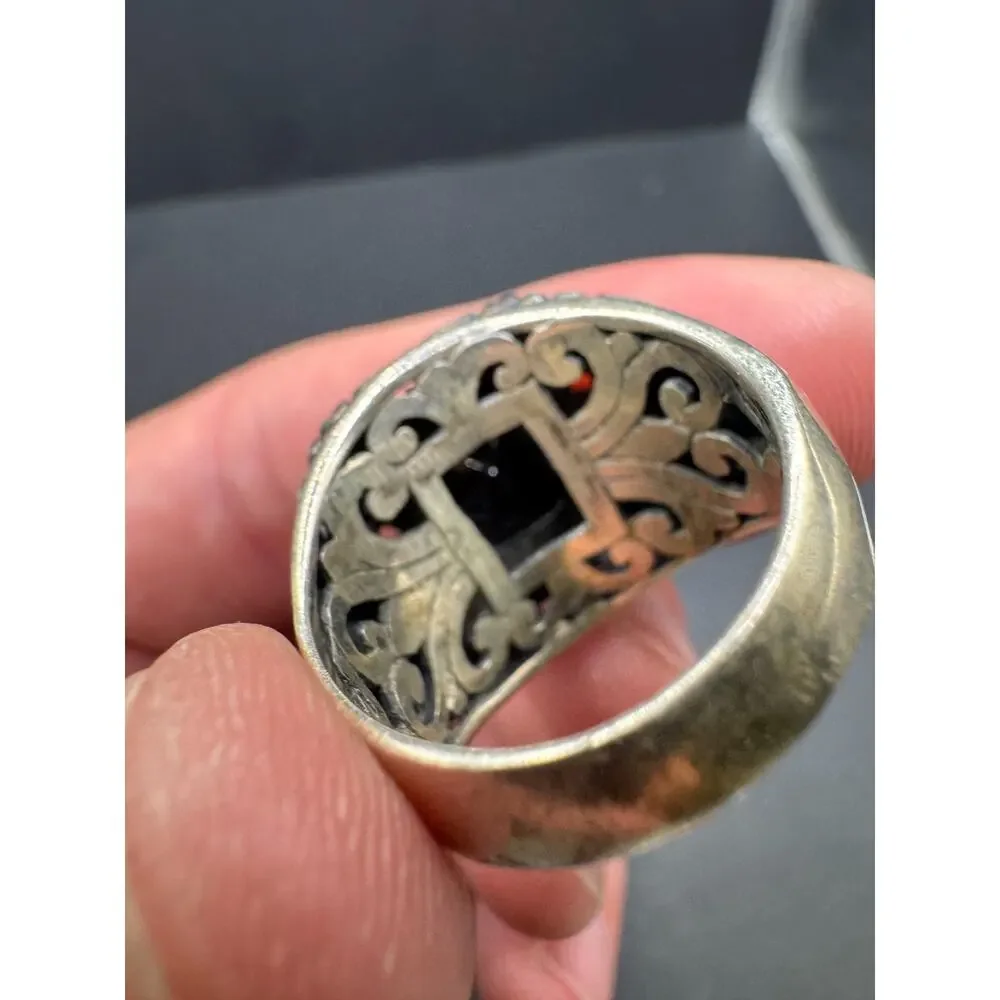 Chuck Clemency STS Sterling Silver 925 Ring Black Onyx Stone Filigree Sz 10